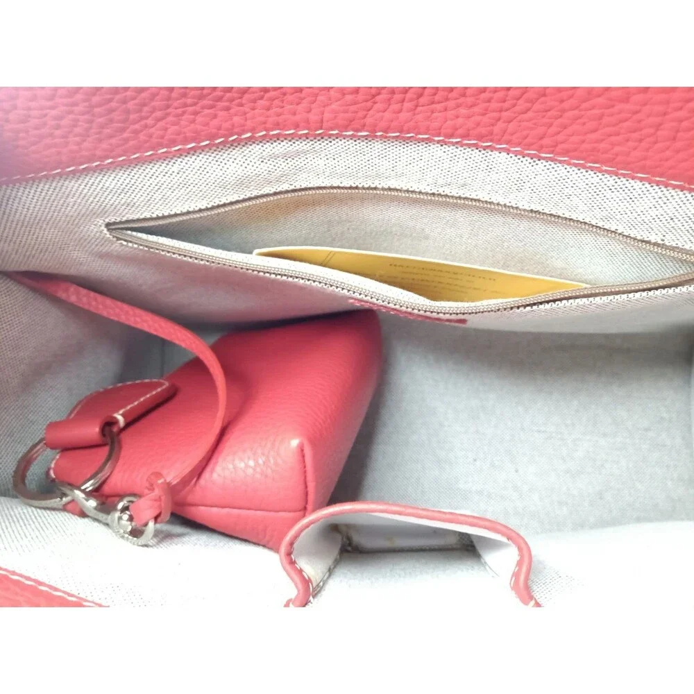 Dooney & Bourke Red Leather Double Pocket Tote Bag & Matching Pouch Retail $425